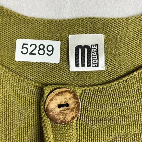 M Square Sweater Knit Women OS Green Asymmetrical Pullover Striped Sleeve Pocket - Picture 5 of 8